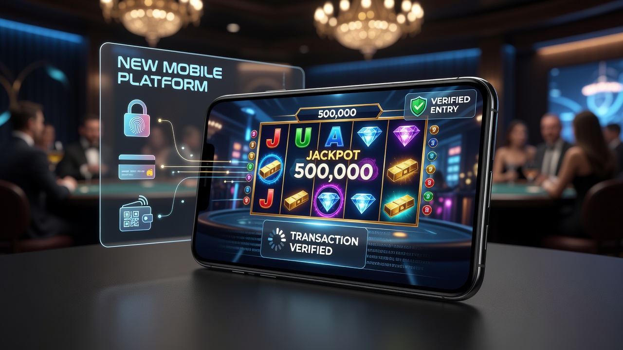 Mobile device showing secure transaction flow for high-stakes slot participation