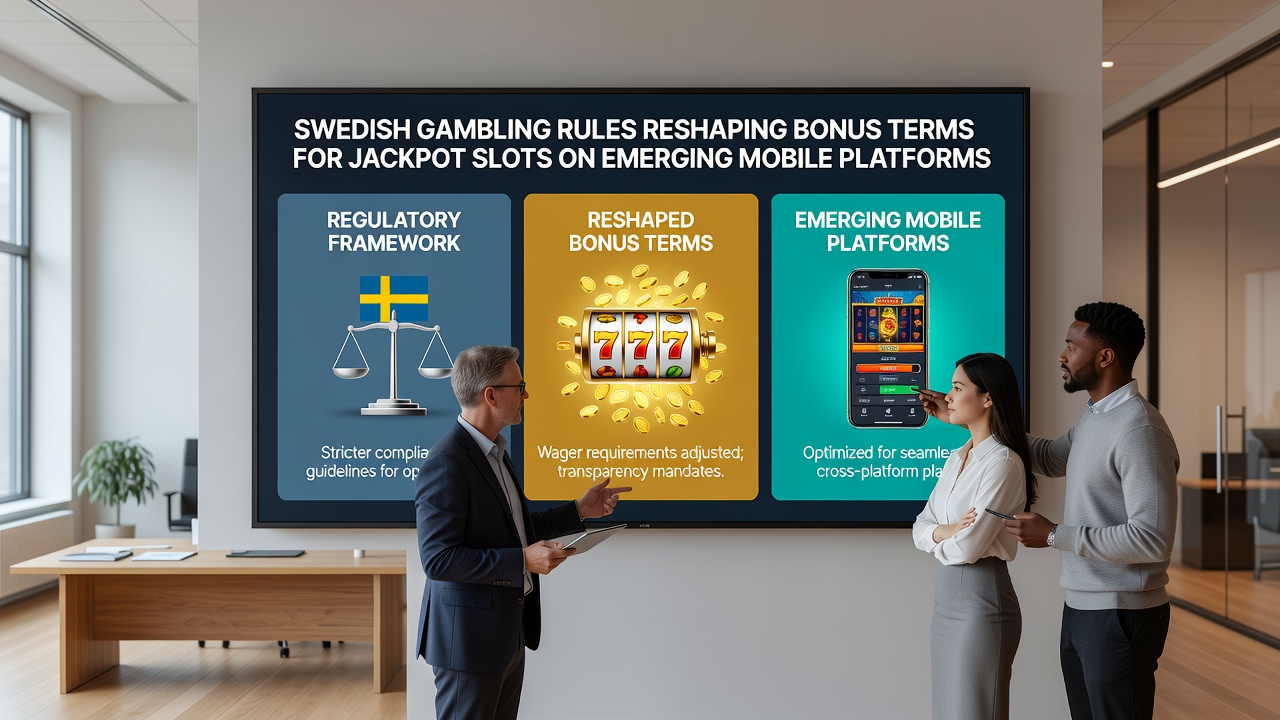 Mobile device showing jackpot slot interface with regulatory compliance indicators